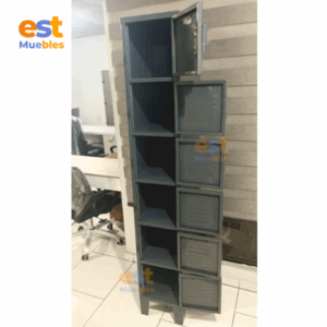 Locker 6 puertas - PREMIUN JNX - Aleta Porta Candado -1.80 m Alto x 0.30 m Ancho x 0.40 Fondo - GRIS