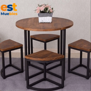 Conjunto de mesa con 4 bancos de estructura metalica-TLS-4051