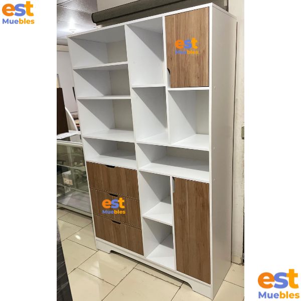 Librera para oficina con gavetas y repisas–TLS 3095 Caramelo y Blanco – 1.20 ancho x 0.38 fondo x 1.90 altura