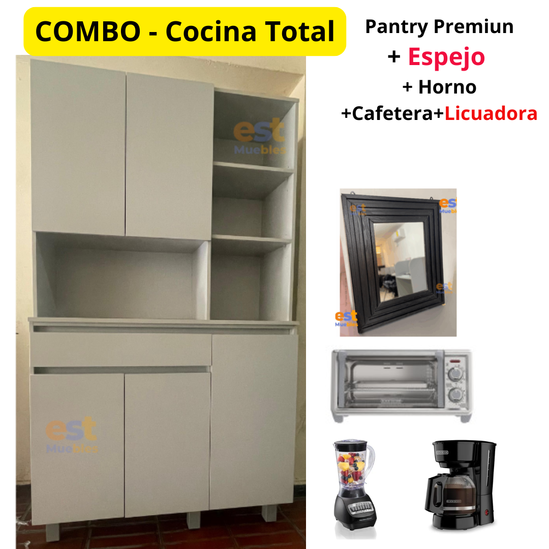 Combo Cocina Total - Pantry Premiun + Espejo + Horno +Cafetera +Licuadora
