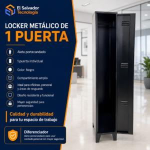 Locker Metálico de 1 Puerta - Modelo CMK - Color NEGRO - 1.81 Mt Alto x 0.40 Profundidad x 0.30 Frente-Ancho