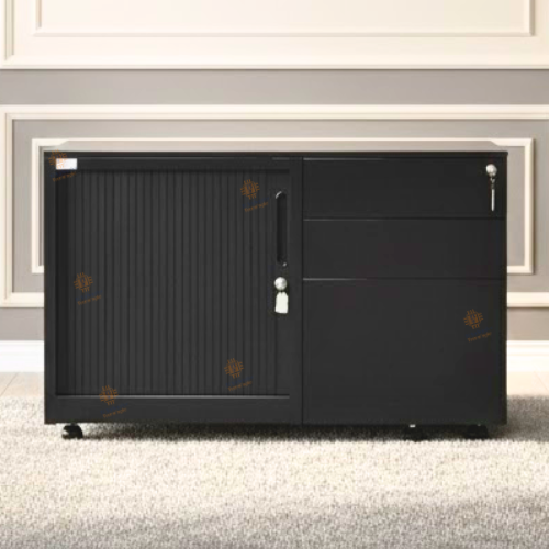 Credenza Metalica con Rodos Color NEGRO- Con 3 Gavetas y Puerta Persiana - Medidas 0.90 mt Ancho x 0.50 Fondo x 0.60 Altura - MKT-CNRP