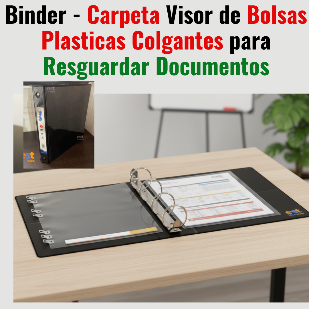 Binder - Carpeta Visor de Bolsas Plasticas Colgantes para Resguardar Documentos