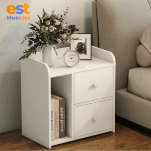 Elegante mesa de noche con gavetas y repisa lateral MN-0014 | 48cm Ancho x 30cm Fondo x 51cm Alto