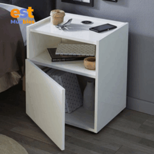 Mesa de noche con puerta abatible en melamina MN-0048 | 41cm Ancho x 30cm Fondo x 50cm Alto