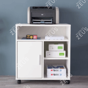 Mueble para Impresora ZEUS-MPI0017 | Melamina Blanca con Puerta