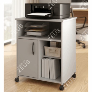 Mueble para Impresora ZEUS-MPI0018 | Melamina Gris y Puerta Lateral