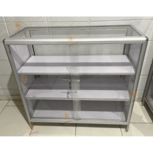Vitrina Exhibidora Mediana – Repisas y Laterales Tipo Paneles - 1.00 m ancho x 0.40 m fondo x 0.96m alto – Con Patas Fijas y Con Llave –   MAX -47