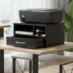 Mueble para Impresora ZEUS-MPI0023 | Gaveta y Melamina Negra