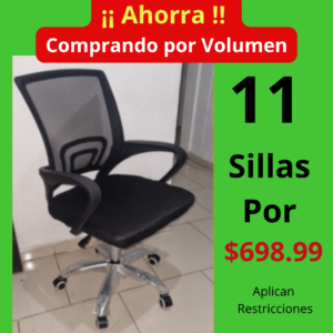 11 Unidades de Silla Ejecutiva de Respaldo de Malla Bruselas- Color Negro - Soporta 250 LBS - AHORRA - Comprando en Volumen
