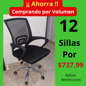 12 Unidades de Silla Ejecutiva de Respaldo de Malla Bruselas- Color Negro - Soporta 250 LBS - AHORRA - Comprando en Volumen