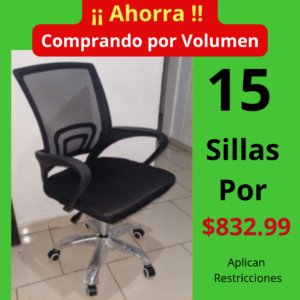 15 Unidades de Silla Ejecutiva de Respaldo de Malla Bruselas- Color Negro - Soporta 250 LBS - AHORRA - Comprando en Volumen