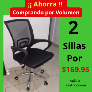 2 Unidades de Silla Ejecutiva de Respaldo de Malla Bruselas- Color Negro - Soporta 250 LBS - AHORRA - Comprando en Volumen