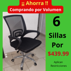 6 Unidades de Silla Ejecutiva de Respaldo de Malla Bruselas- Color Negro - Soporta 250 LBS - AHORRA - Comprando en Volumen