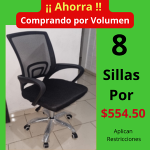 8 Unidades de Silla Ejecutiva de Respaldo de Malla Bruselas- Color Negro - Soporta 250 LBS - AHORRA - Comprando en Volumen