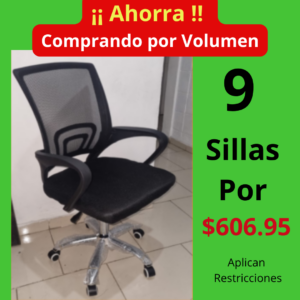 9 Unidades de Silla Ejecutiva de Respaldo de Malla Bruselas- Color Negro - Soporta 250 LBS - AHORRA - Comprando en Volumen
