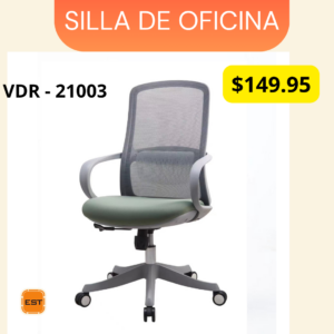 Silla de Oficina Ergonómica VDR-21003 Muebles Zeus® – Respaldo Mesh Gris y Asiento Verde