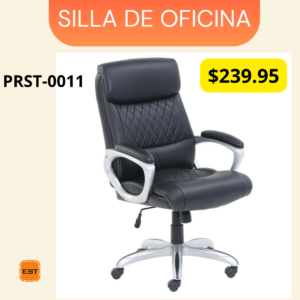 Silla de Oficina Presidencial PRST-0011 Muebles Zeus® – Ergonómica, Cuero Negro y Plata